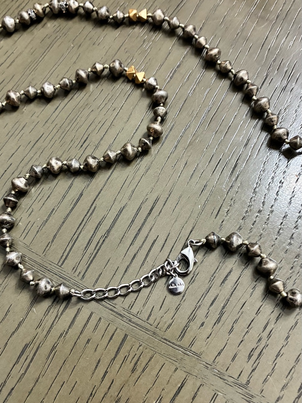 Stella & Dot Silver-Tone Beaded Necklace with Gold Accent